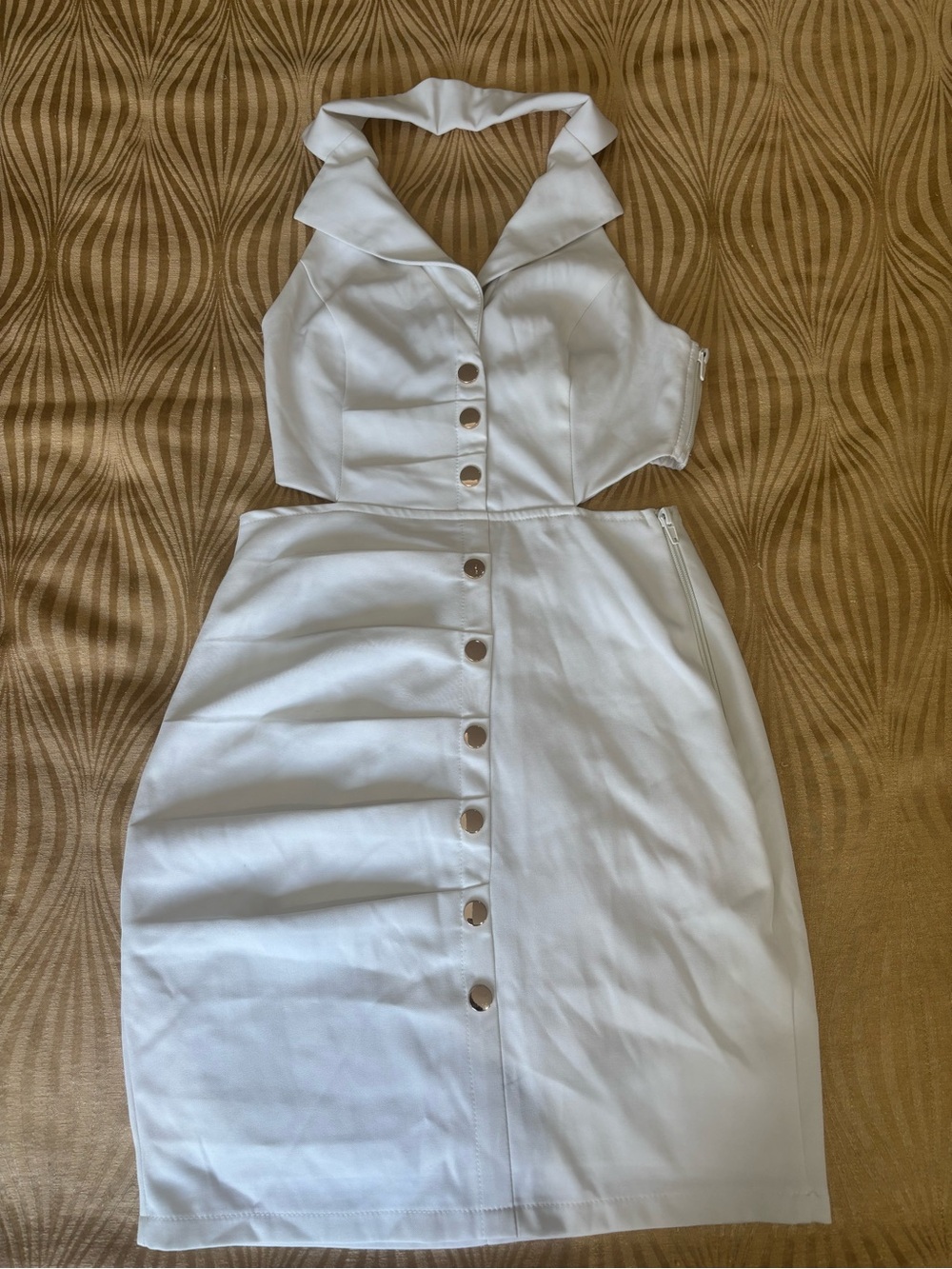 White Collar Halter Mini Dress with Gold Buttons - Old Money Classy Summer